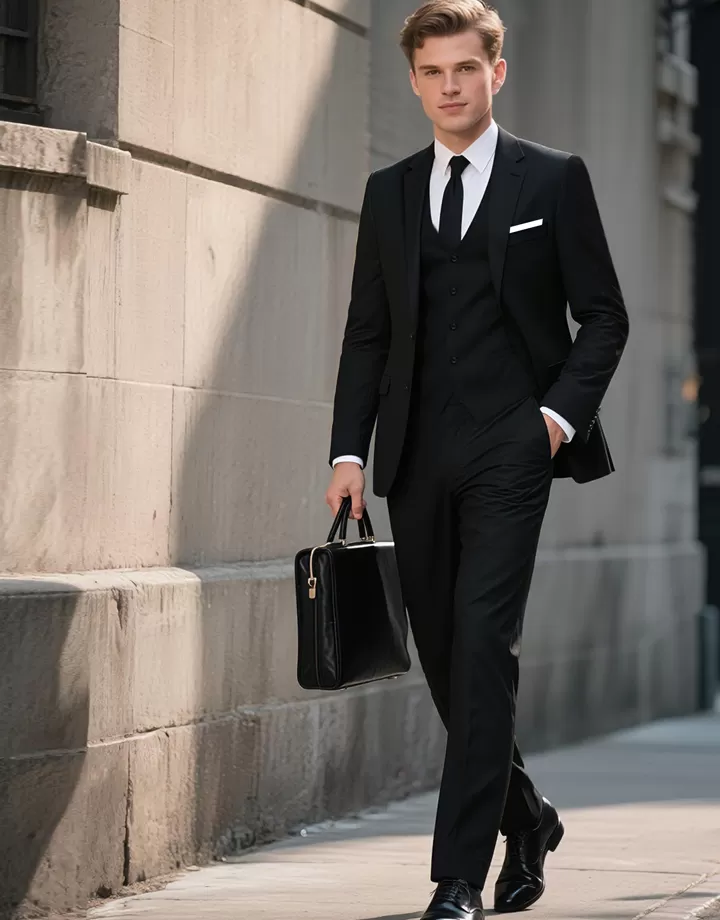 3 piece black suit