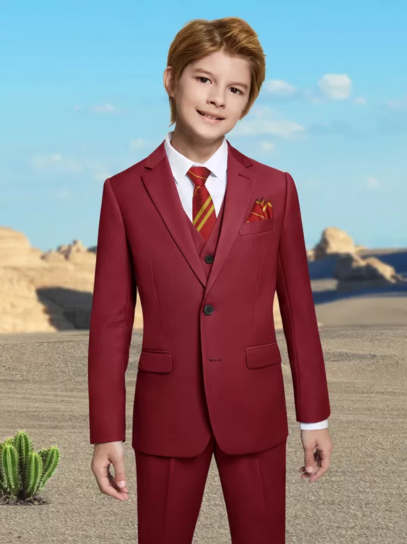 boys suits 5 pieces wine red china