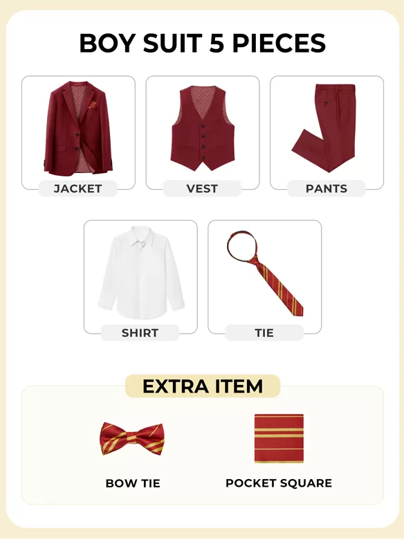 boys suits 5 pieces wine red sale