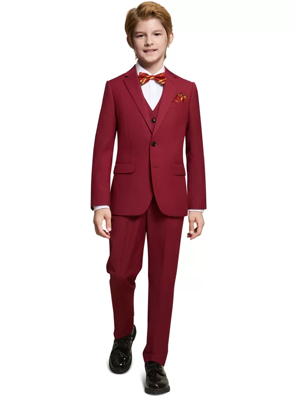 boys suits 5 pieces wine red