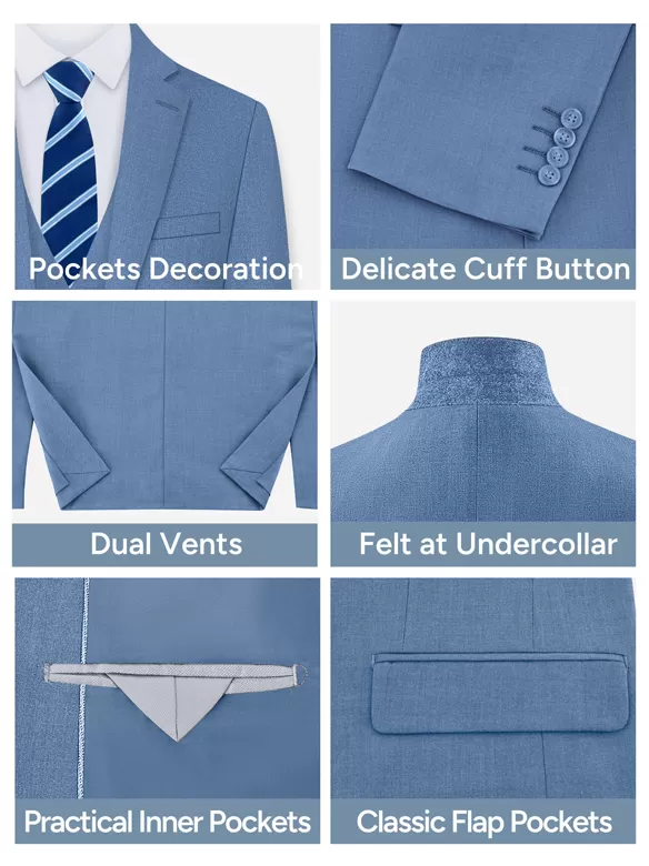 men suits 3 piece suit blue grey china
