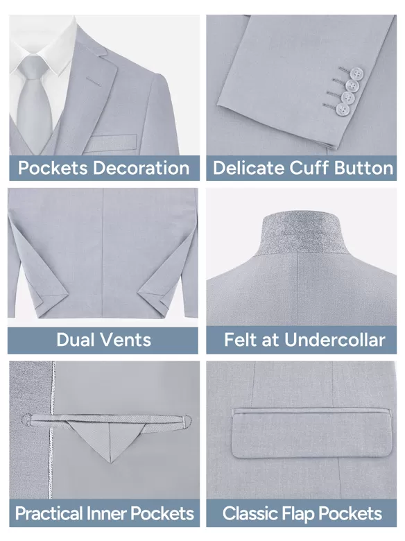 men suits 3 piece suit light gray china