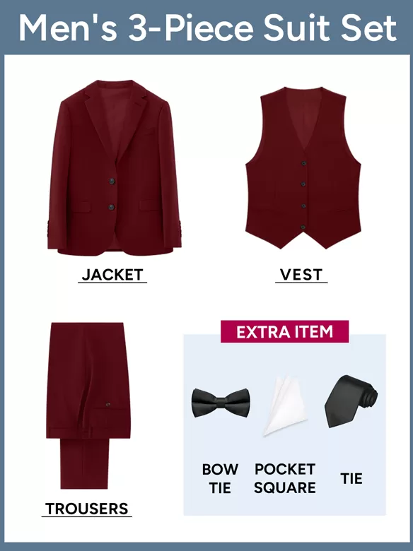 men suits 3 piece suit wine red price