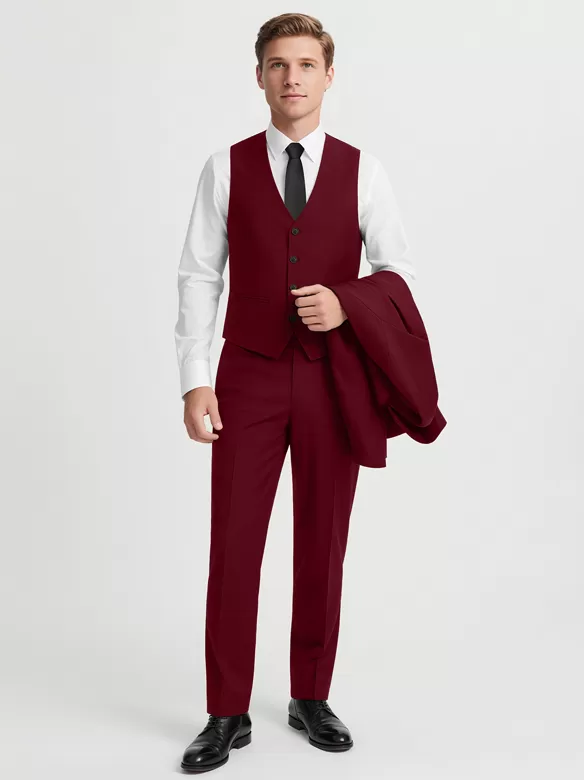 men suits 3 piece suit wine red sale