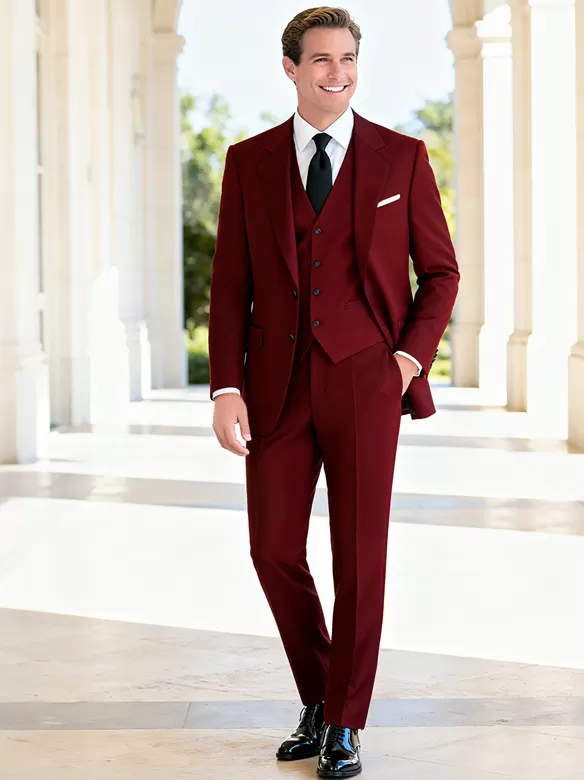 men suits 3 piece suit wine red