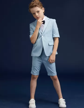 blue short-sleeved suit set